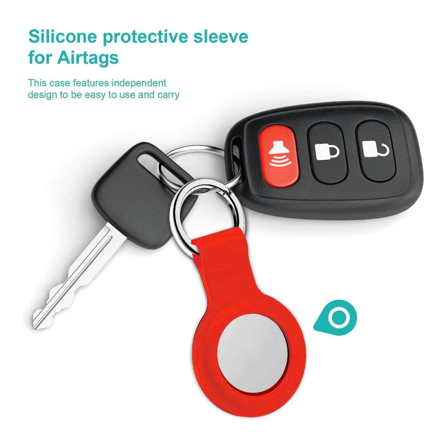 AirTag Silicone Loop With Steel Ring - 2 Pcs Set - Black And Red - Tashqila AirTag Silicone Loop With Steel Ring - 2 Pcs Set - Black And Red - Tashqila